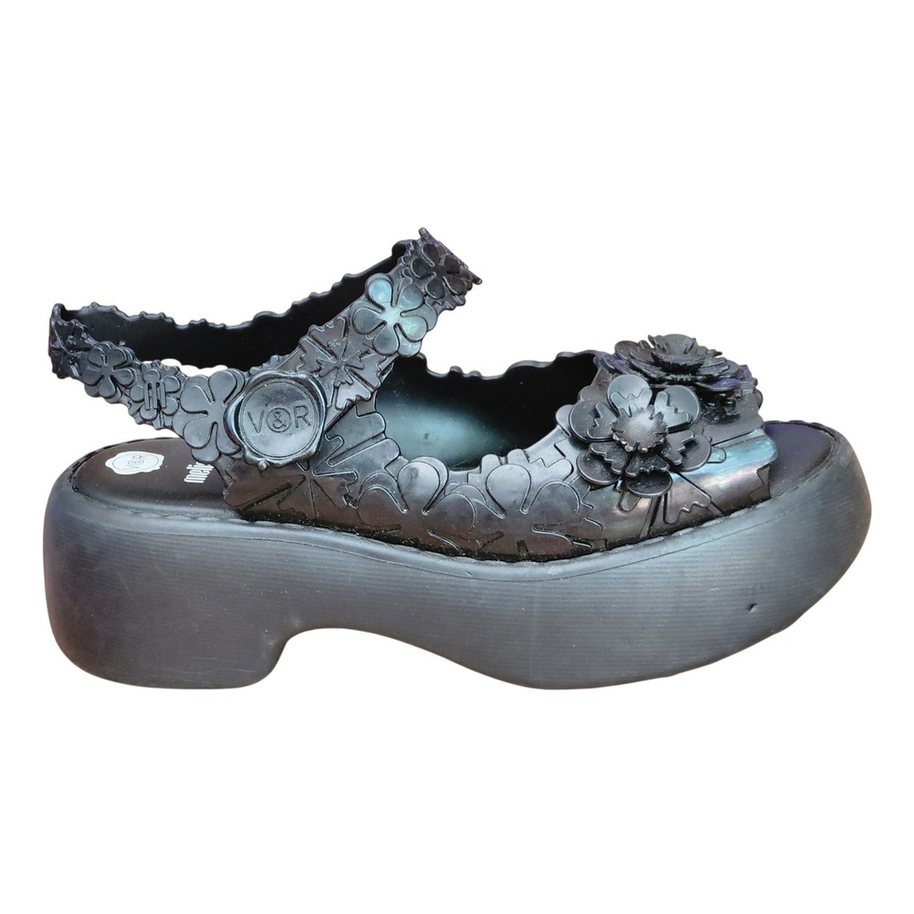 Melissa Viktor & Rolf Blossom Black Platform Floral Jelly Sandals Womens 9